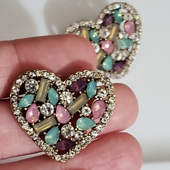 Jewelry - Hearts opalescent colorful earrings pierced Rhinestones crystals rhinestones